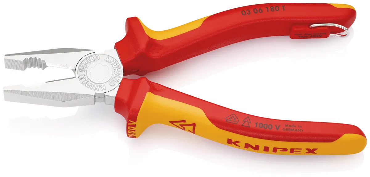 VDE 两用钳 L-180mm 绝缘 镀铬 带安全挂绳 Knipex KN-0306180T