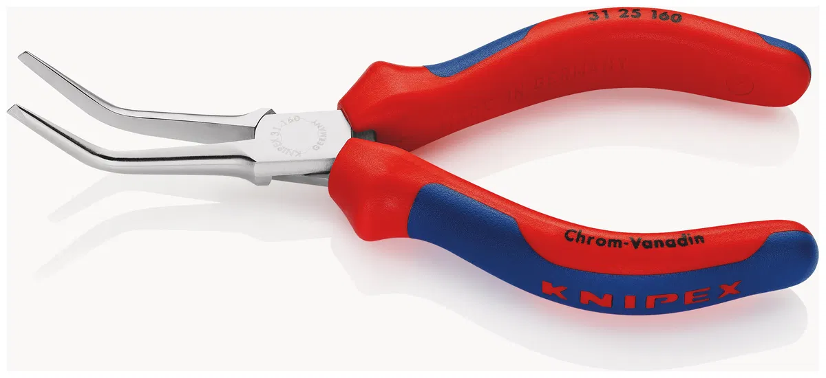 尖头平口钳 55mm 45deg. L160mm 镀铬 双材质手柄 Knipex KN-3125160