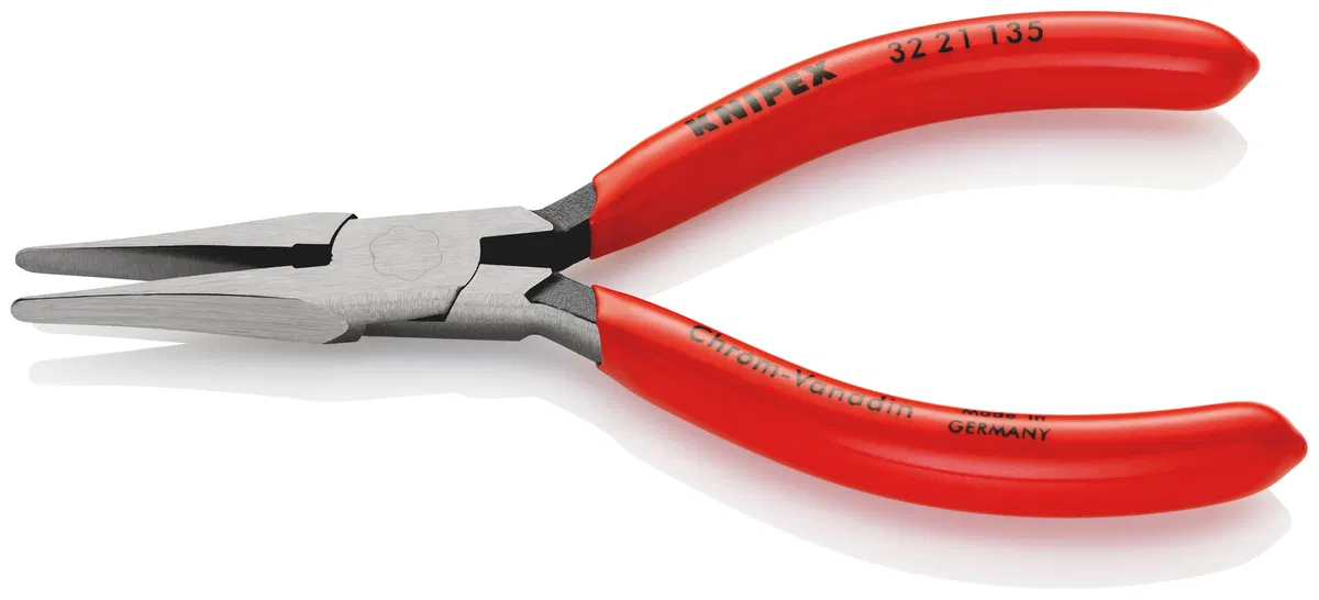 Relay adjustment pliers straight wide flat jaws non-serrated 34mm L-135mm dipped handles black Knipex KN-3221135