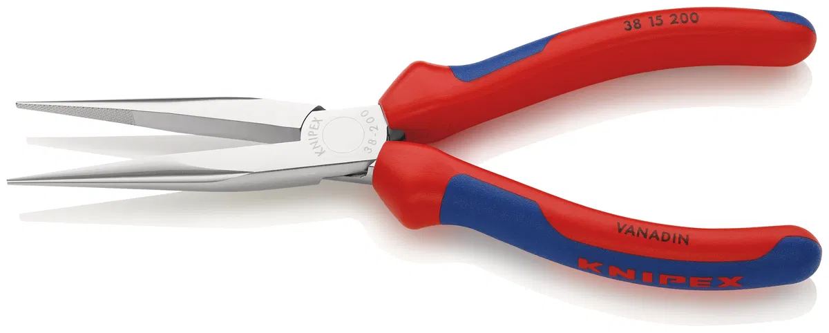 Flat-nose pliers mechanical with cross-hatched jaws L200mm chrome. two-component handles Knipex KN-3815200