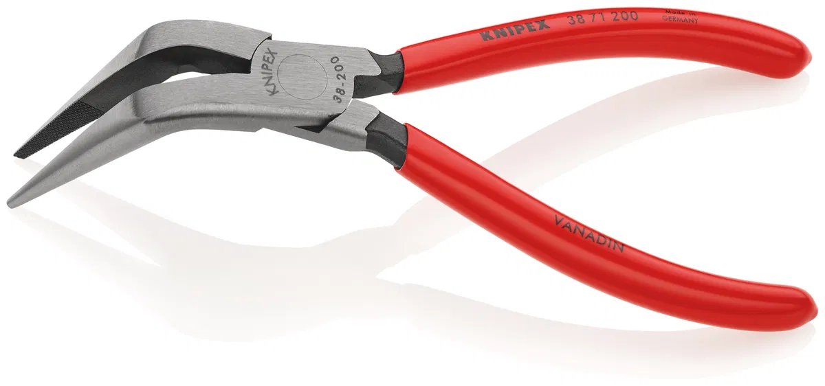 Mechanic pliers flat nose jaws at 70deg angle with cross hatch L-200mm coated handles black Knipex KN-3871200