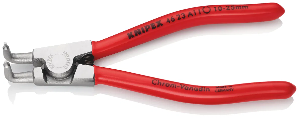 90度弯嘴外用卡簧钳 夹持范围 d 10-25mm L-125mm Cr-V 镀铬 Knipex KN-4623A11