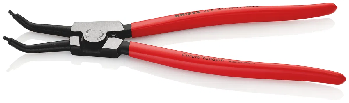 External circlip pliers 45° tips. Seat size d 85-140mm tip diameter d 4-230mm L-310mm Cr-V Knipex KN-4631A42