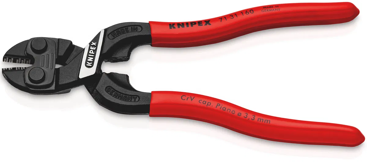 Compact bolt cutter with notch on edges for cutting thick wire L-160mm Knipex KN-7131160SB