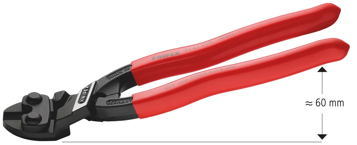 Compact bolt cutter 20deg. head with notch on edges for cutting thick wire L-200mm Knipex KN-7141200