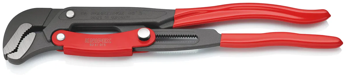 Pipe wrench 1 1/2 inch S-shape. thin jaws with quick adjustment d60mm (2 3/8 inch) L-420mm Cr-V grey Knipex KN-8361015