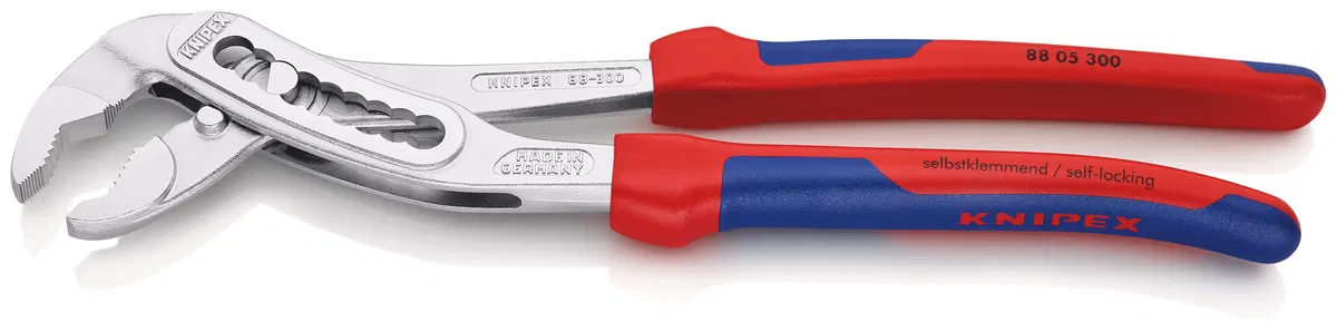 Adjustable pliers 70mm (2 3/4 inch) 60mm wrench size L300mm Cr-V chrome, two-component handles Knipex KN-8805300