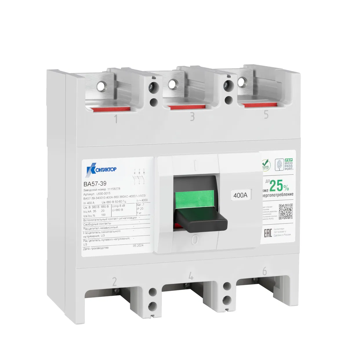 Circuit breaker ВА57-39-341310-630А-660/380AC-6300А-РМН230AC Contactor L630-0468