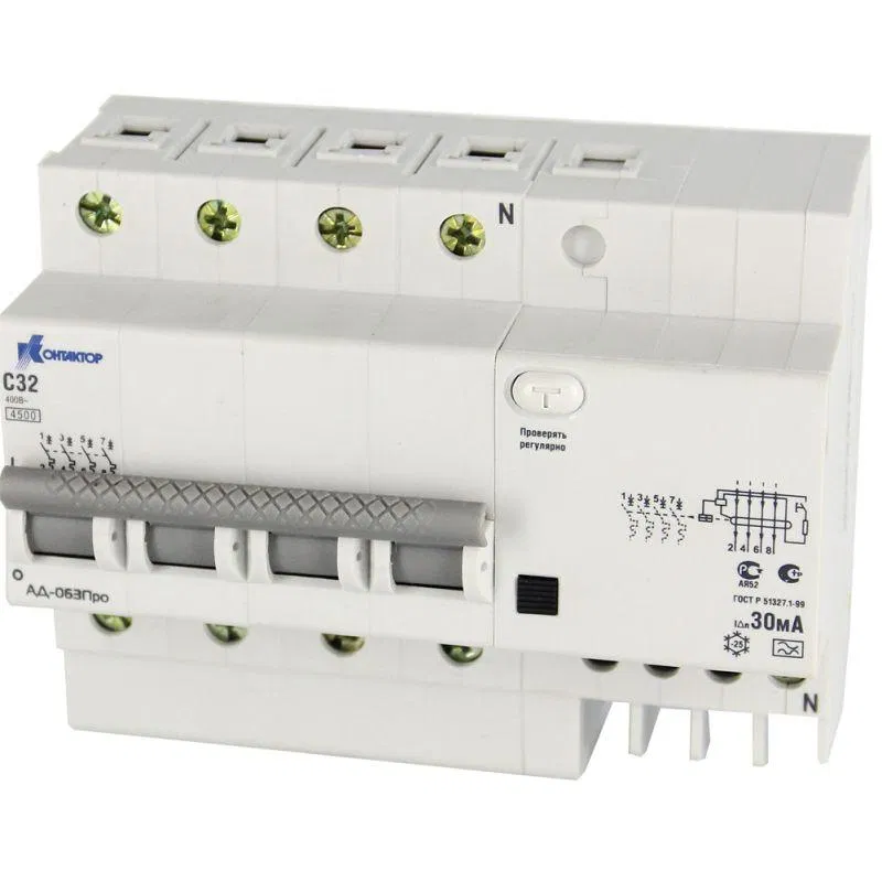 Дифференциальный автомат АД-063 4P 20А Idn-30mA тип А КОНТАКТОР 7000642
