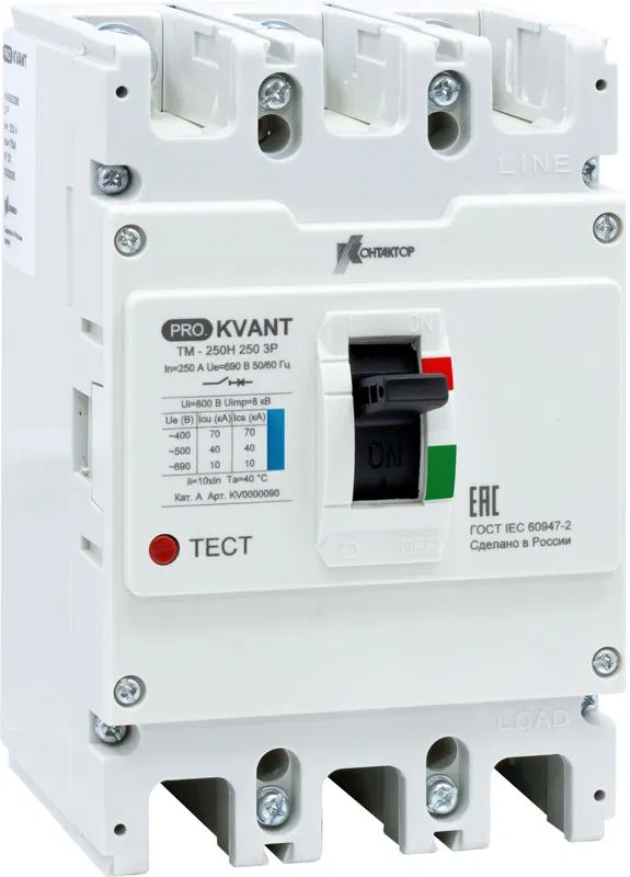 Выключатель автоматический PRO.KVANT TM-250H 3P 100А 70кА в литом корпусе с термомагнит. расцеп. Контактор KV0000083 Контактор (группа IEK)