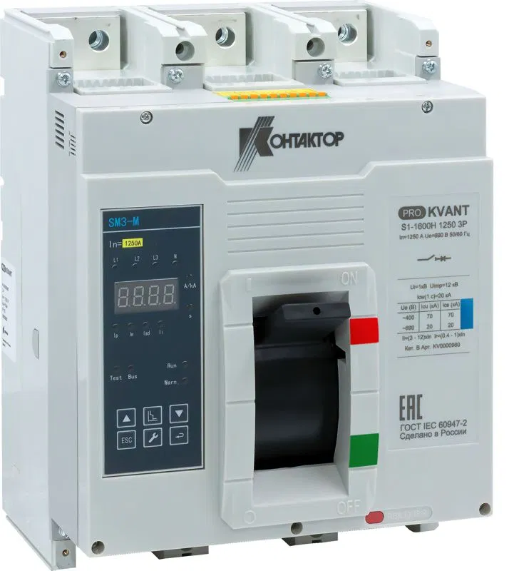 Выключатель автоматический PRO.KVANT S1-1600H 3P 1000А 70кА в литом корпусе с электрон. расцеп. Контактор KV0000959 Контактор (группа IEK)