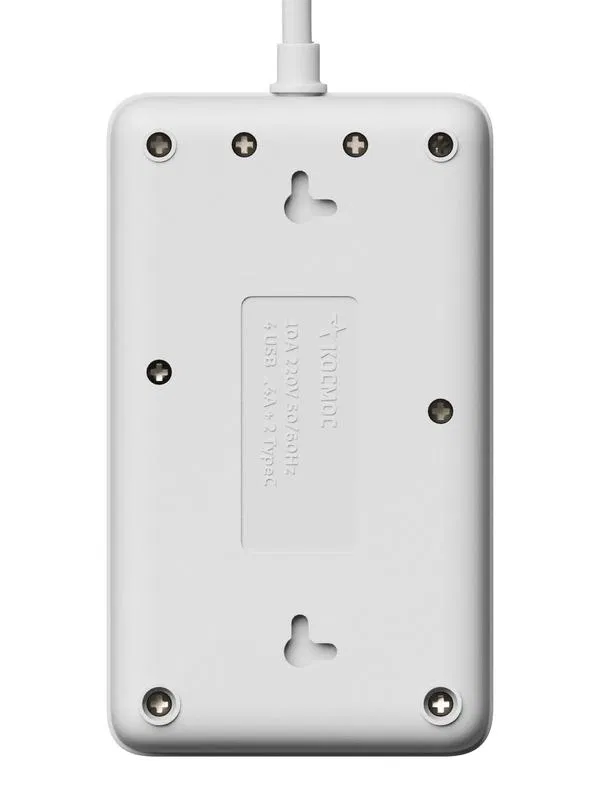 Extension cord with surge protector 3 sockets x 5m 10A 4USB + 2USBC 2500W PVS 3x1 rectangular white KOSMOS FKsmPR-5m-3g(W)USB