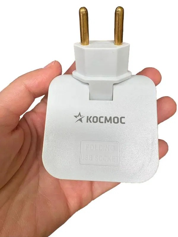 2口分线器 10A 2500W 1 USB + 1 USBC 1A 扁平紧凑型 白色 КОСМОС TKsm-2gPL(W)USB