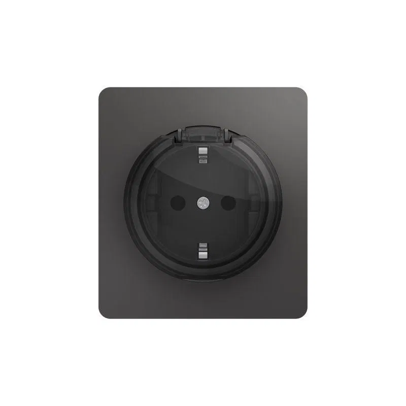 Розетка 1-м СП ROUND MIELE 16А с заземл. защ. шторки и крышкой титан Kranz KR-78-0702-2