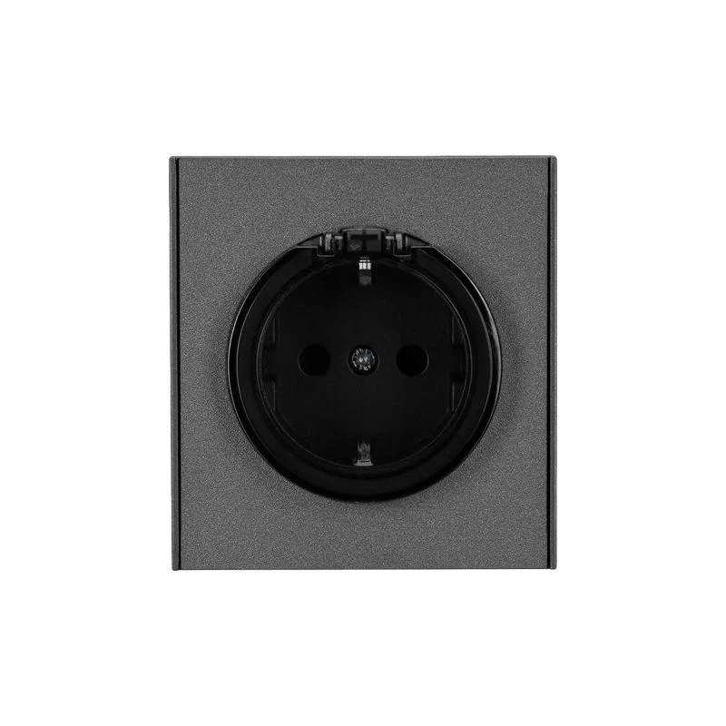 Розетка 1-м СП STRONG 16А с заземл. защ. шторки и крышкой графит Kranz KR-78-0702-6