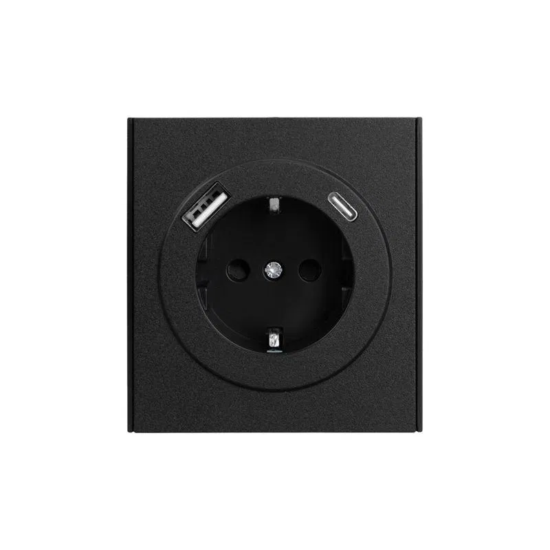Розетка 1-м СП STRONG MIELE 16А с заземл. защ. шторки с USB A+C быстрой зарядки 5В/3А антрацит Kranz KR-78-0704-5