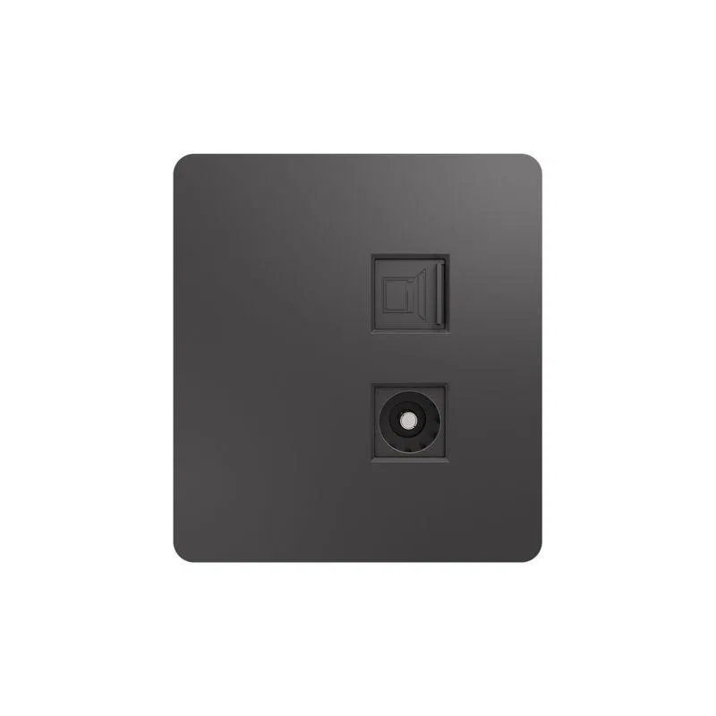 Розетка компьютерная + телевизионная СП ROUND MIELE RJ45 кат.6 + TV титан Kranz KR-78-0722-2