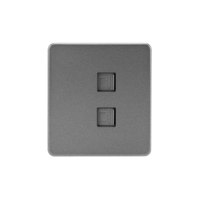 Розетка компьютерная 2-м СП ROUND RJ45 + RJ45 кат.6 IP20 титан Kranz KR-78-0725-2