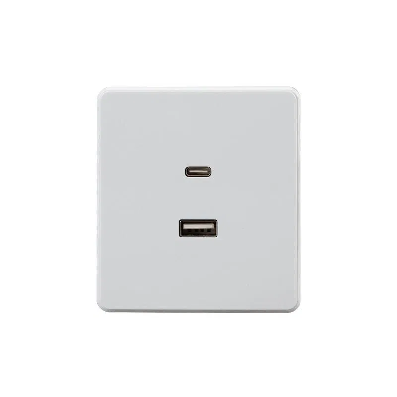 Розетка 2-м СП ROUND 16А IP20 USB-A + Type-C 3А с функцией быстрой зарядки перламутр Kranz KR-78-0734-1