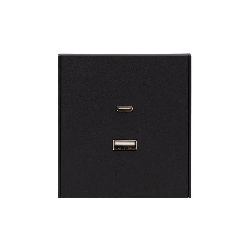 Розетка 2-м СП STRONG 16А IP20 USB-A + Type-C 3А с функцией быстрой зарядки антрацит Kranz KR-78-0734-5
