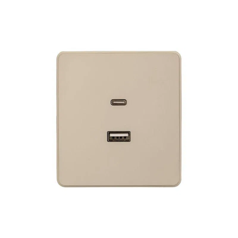 Розетка ROUND USB-A+Type-C 3А с функцией быстрой зарядки шелк Kranz KR-78-0734-7