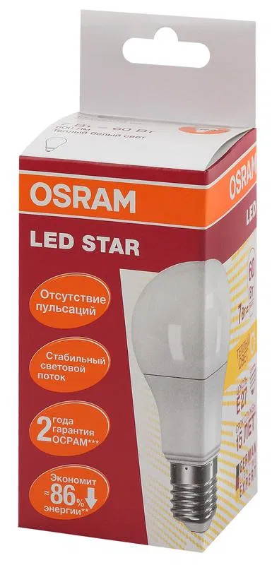 LED Star Classic A 60 7W/827 7W pear-shaped frosted 2700K warm white E27 600lm 220-240V plastic. OSRAM 4058075096387 LEDVANCE