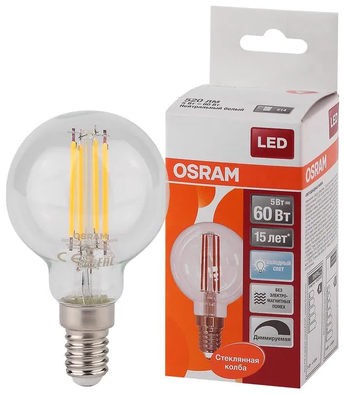 LED filament lamp LS CL P60D 5W/840 FIL E14 230V OSRAM 4058075230446 LEDVANCE