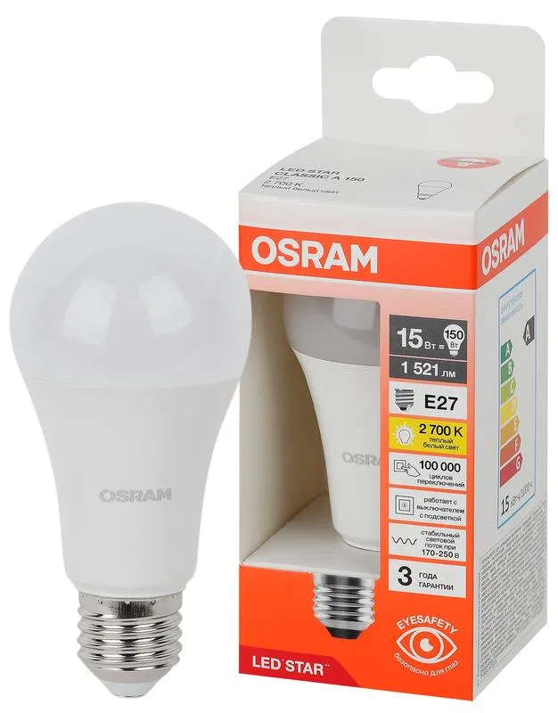 Лампа светодиодная LED Star 15Вт грушевидная 2700К E27 1521лм (замена 150Вт) OSRAM 4058075695382 LEDVANCE