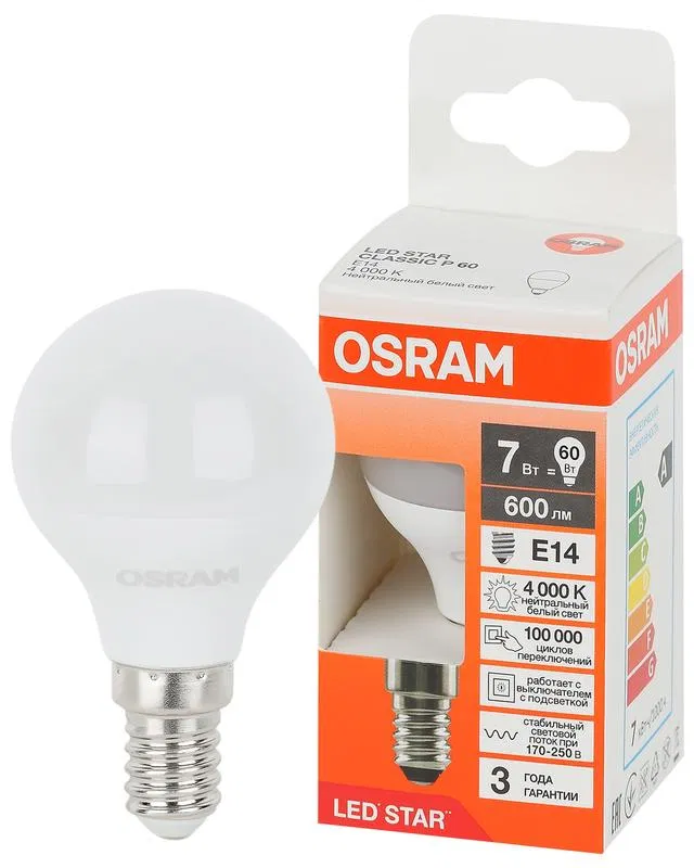 Лампа светодиодная LED Star 7Вт шар 4000К E14 600лм (замена 60Вт) OSRAM 4058075695955 LEDVANCE