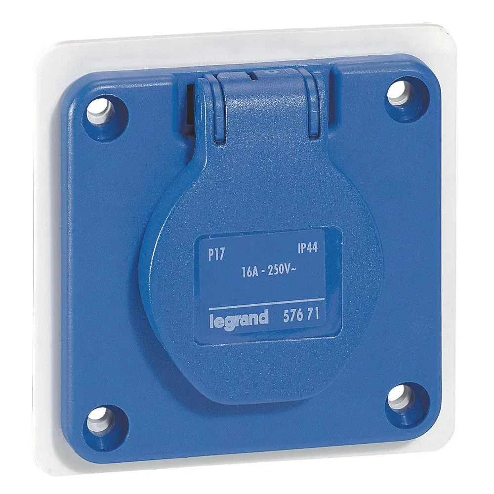 Flush-mounted domestic socket outlet - P17 Tempra Pro - French standard - with shutters - blue 057671 Legrand
