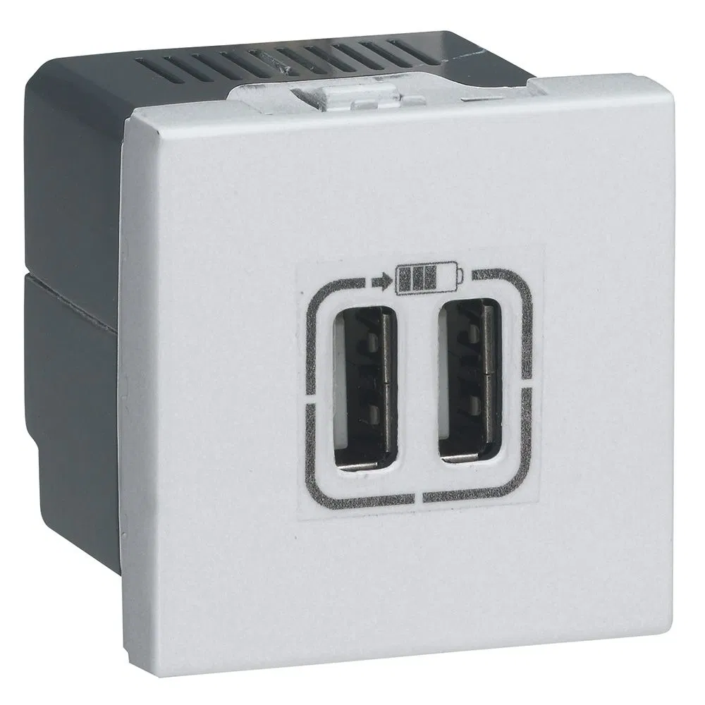 Mosaic USB розетка для зарядки двойная, цвет алюминий 079394 Legrand