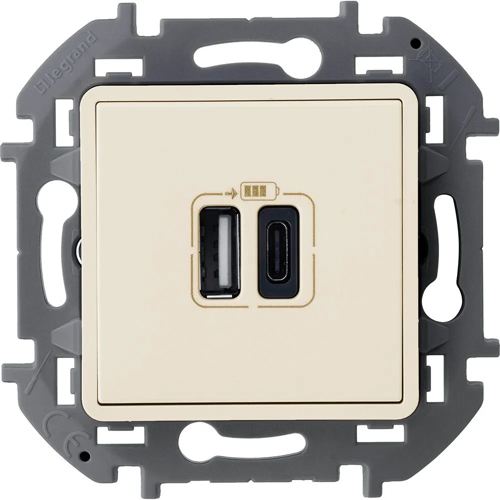 INSPIRIA Зарядное устройство USB А+С 3000мА 5Вслоновая кость 673761 Legrand