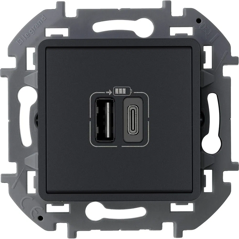 INSPIRIA Зарядное устройство USB А+С 3000мА 5Вантрацит 673763 Legrand