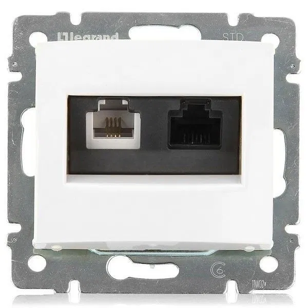 Computer + telephone socket 2-gang Valena RJ45 + RJ11 cat.6 UTP mechanism white (DIY-pack) Leg 695339 Legrand