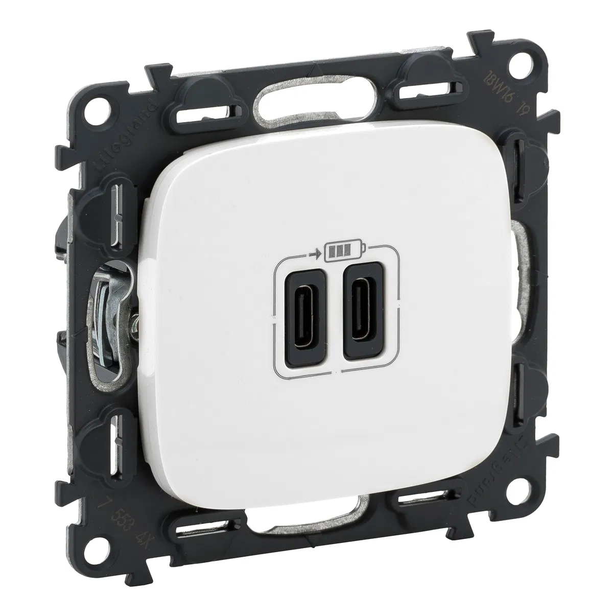 Valena ALLURE.Зарядное устройство с двумя USB-разьемами тип С-тип С 240В/5В 3000мА.С лицевой панелью.Цвет Белый 755345 Legrand