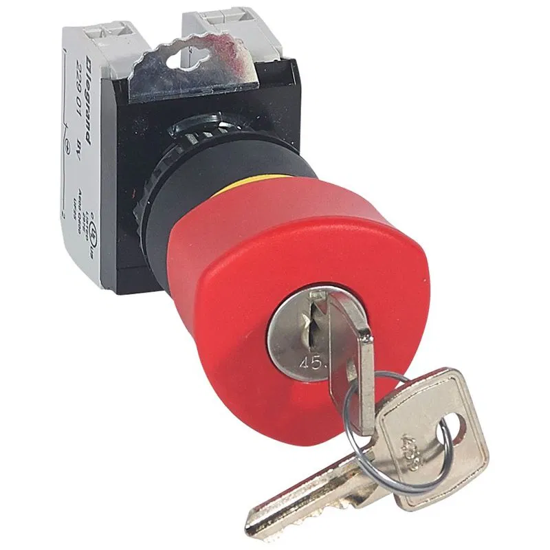 Mushroom head push button ∅ 40 - Osmoz - assembly - with key - emergency stop - EN 418 - red 023727 Legrand