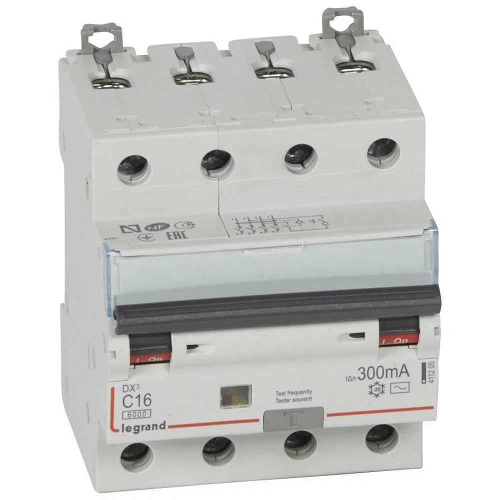 Residual current circuit breaker 4p C 16A 300mA type AC 10kA DX3 Leg 411205 Legrand