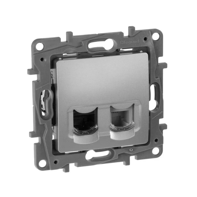 Розетка компьютерная + телефонная 2-м СП Etika RJ45 + RJ11 кат.5E UTP механизм алюм. IEK 672452 Legrand (группа IEK)