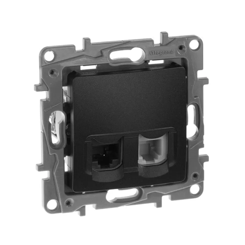 Розетка компьютерная + телефонная 2-м СП Etika RJ45 + RJ11 кат.5E UTP механизм антрацит IEK 672652 Legrand (группа IEK)