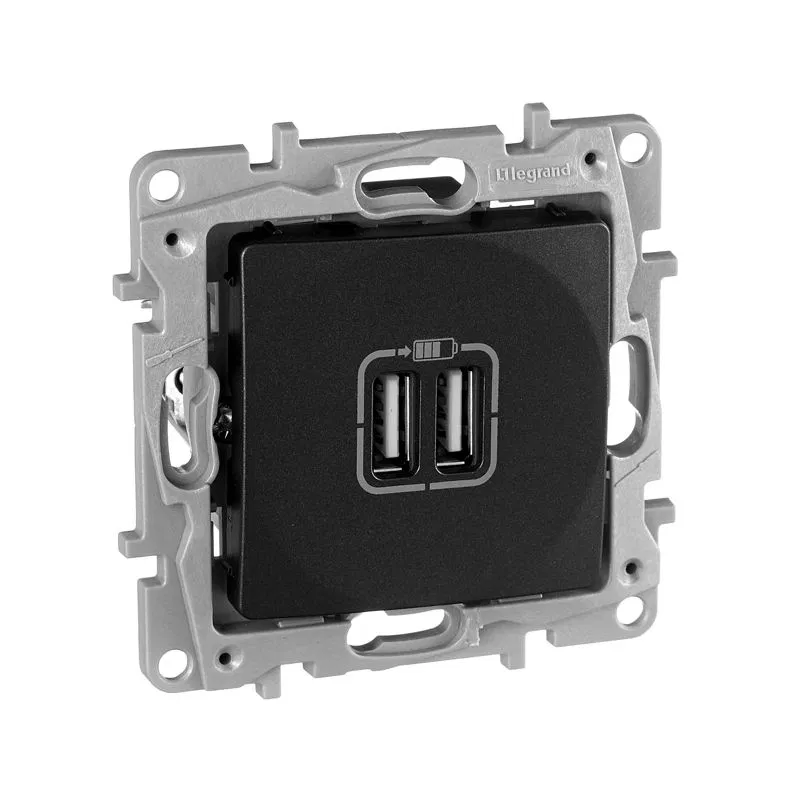 Розетка USB 2-м СП 2мод. Etika 240В/5В 2400мА механизм антрацит IEK 672694 Legrand (группа IEK)