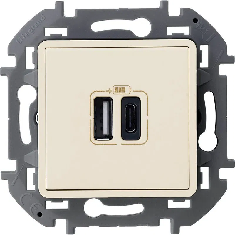 INSPIRIA USB A+C 充电器 3000mA 5V 象牙白 673761 Legrand