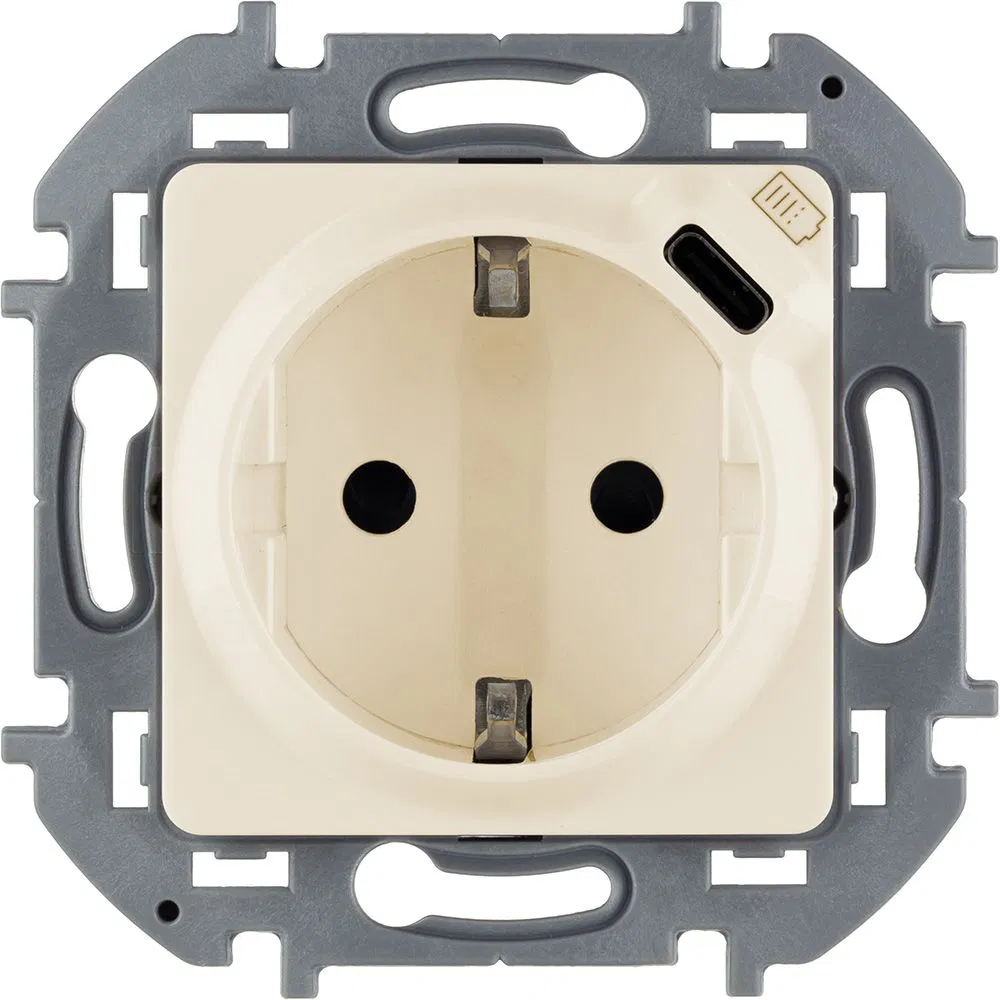 Legrand INSPIRIA 单位带接地保护盖插座 16A 带 USB C 5V 无螺钉安装 象牙白 673771