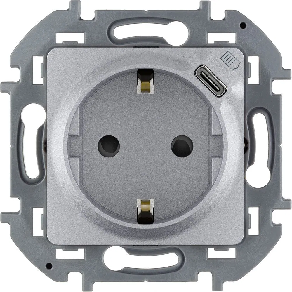 Inspiria 1孔插座 16A IP20 250V 2P+E 德国标准 带USB Type C 1.5A 5V 充电器 铝制机制 IEK 673772 Legrand (IEK集团)