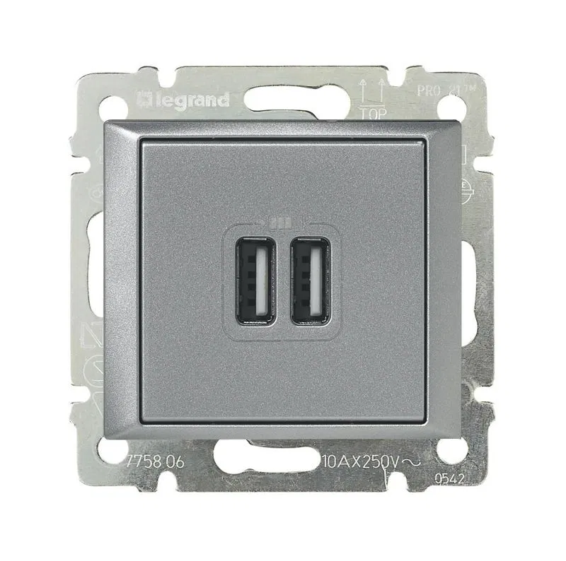 Розетка USB 2-м СП Valena алюм. IEK 770270 Legrand (группа IEK)