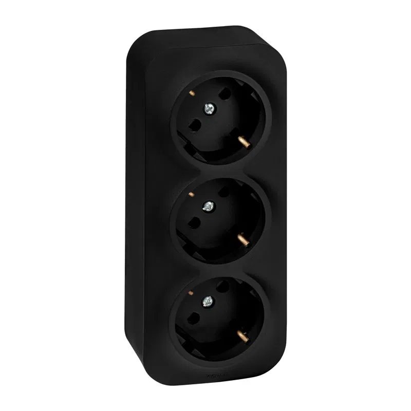 3-way socket Quteo 16A IP20 250V 3x2P+E with grounding protective shutters black matte IEK 782473 Legrand (IEK group)
