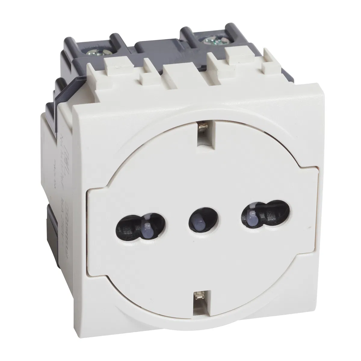 LIVINGLIGHT. socket 2P+E 16A 250V, German/Italian standard, with flat faceplate. Color White N4140/16F Legrand