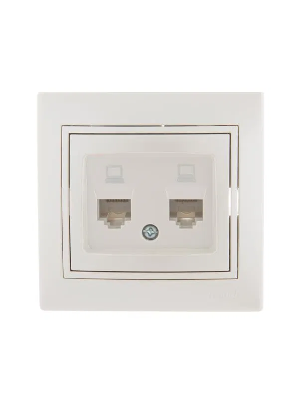 Розетка компьютерная 2-м СП Mira RJ45 16А IP20 со вставкой жемчуж./бел. перламутр. LEZARD 701-3030-141