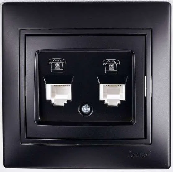 Telephone socket 2-way Mira RJ11 euro standard black velvet with insert LEZARD 701-4242-138