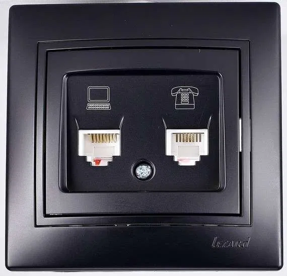 Mira RJ45 + RJ11 双插座（电脑+电话）黑色天鹅绒 LEZARD 701-4242-143