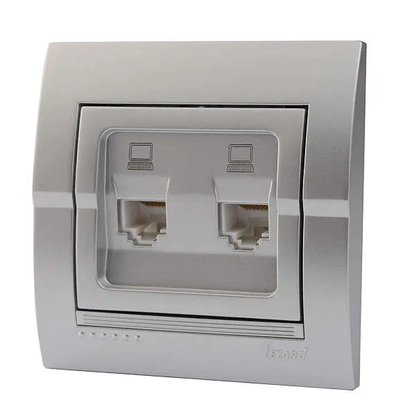 Розетка компьютерная 2-м СП Deriy RJ45 серебр. метал. LEZARD 702-2828-141